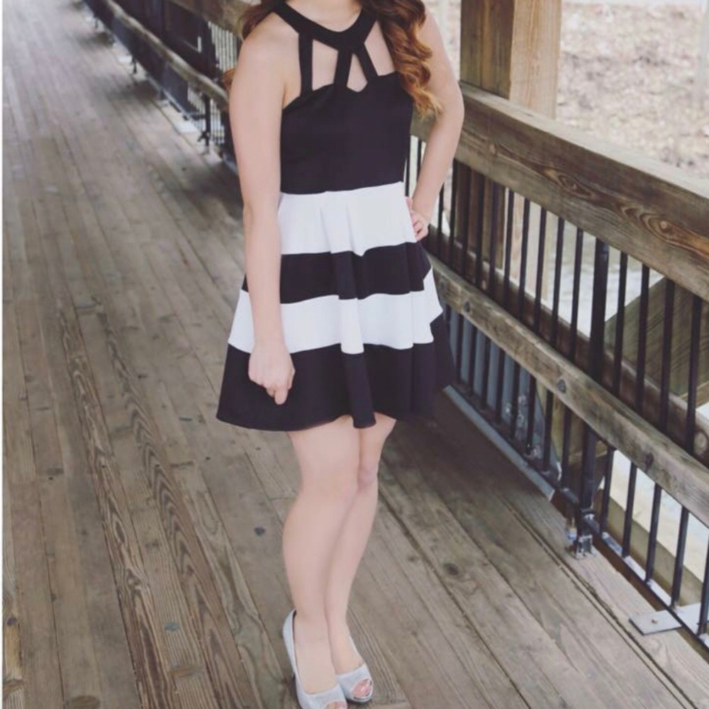 LIKE NEW Black & White Striped Formal Dress